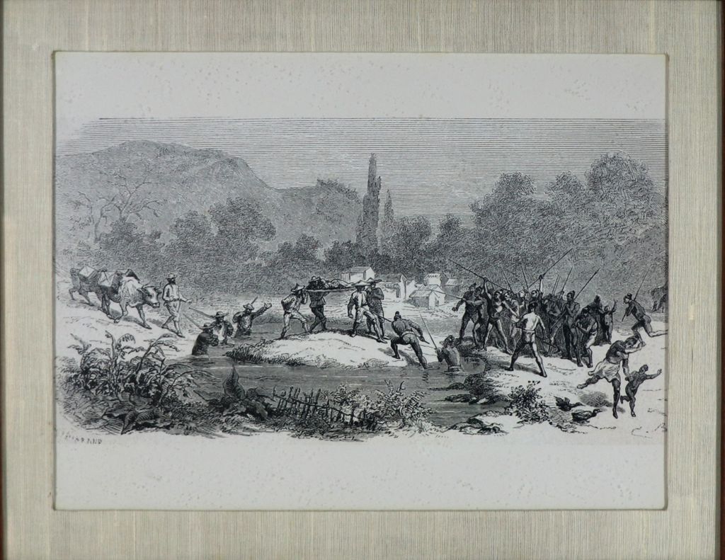 ຮູບ​ພ​າບຂາວ​ດຳ  ການ​ໄປ​ຕ້ອນ​ຮັບ​ຄົນ​ເຈັບ​ຢູ່​ໃນ​ສະ​ຖານ​ທີ່​ແຫ່ງ​ໜຶ່ງ​ຂອງ​ຊາວ​ລາວ ໃນ​ປີ 1872