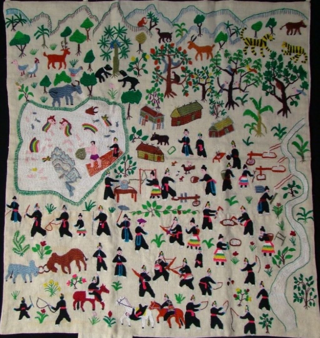 ຜ້າແພ  ເຮັດດ້ວຍ ຜ້າຝ້າຍ ແສ່ວການດຳລົງຊິວິດຂອງເຜົ່າມົ້ງ