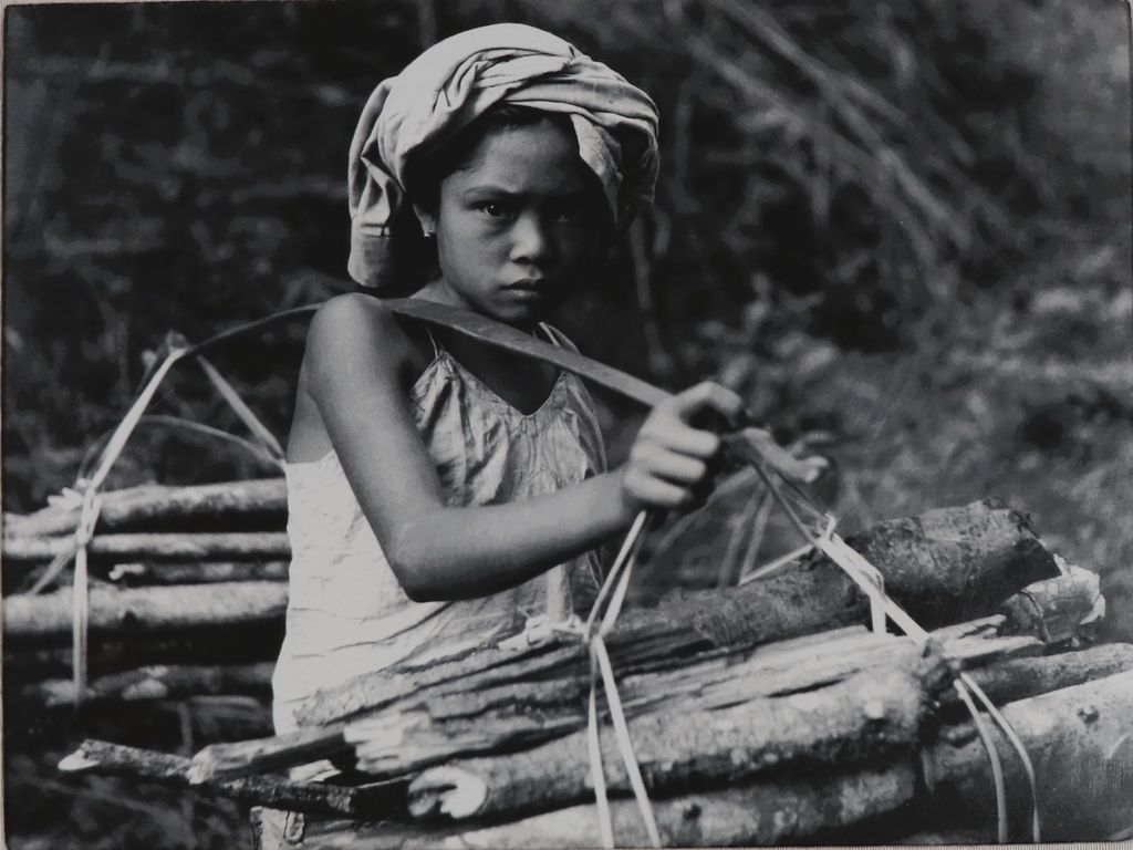 ຮູບ​ພ​າບຂາວດຳ ແມ່ຍິງລາວກຳລັງຫາບຟືນ ປີ 1953