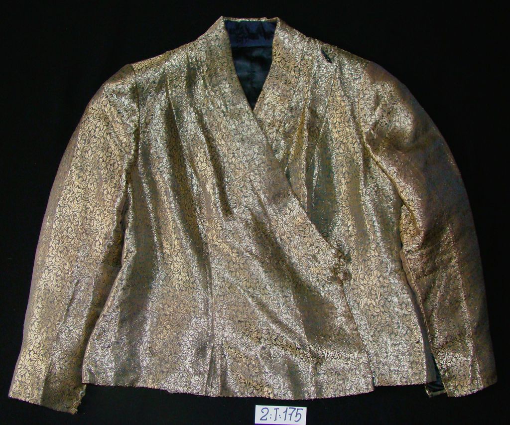 ເສື້ອຄໍປ້າຍ ຜ້າໄຫມ ລາຍດອກສີຂີ້ເທົ່າ,ດອກໄຫມຄໍາ