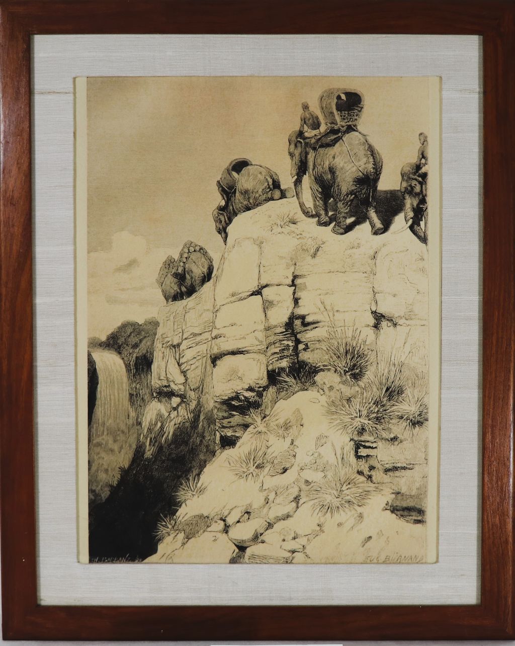 ຮູບແຕ້ມຊ້າງຍ່າງຂຶ້ນເນີນພູ.