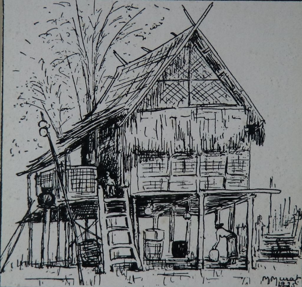 ຮູບ​ພ​າບຂາວດຳ ເຮືອນລາວ ປີ 1930