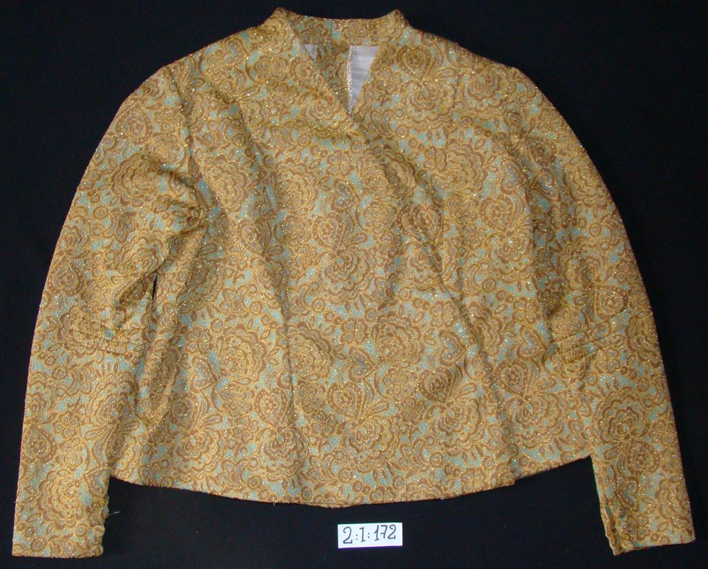 ເສື້ອຄໍປ້າຍ ຜ້າໄຫມ ລາຍດອກສີເຫລືອງພື້ນສີທະເລ