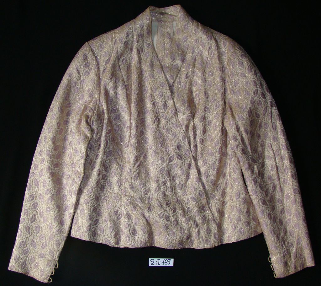 ເສື້ອຄໍປ້າຍ ຜ້າໄຫມ ລາຍດອກສີມ່ວງ