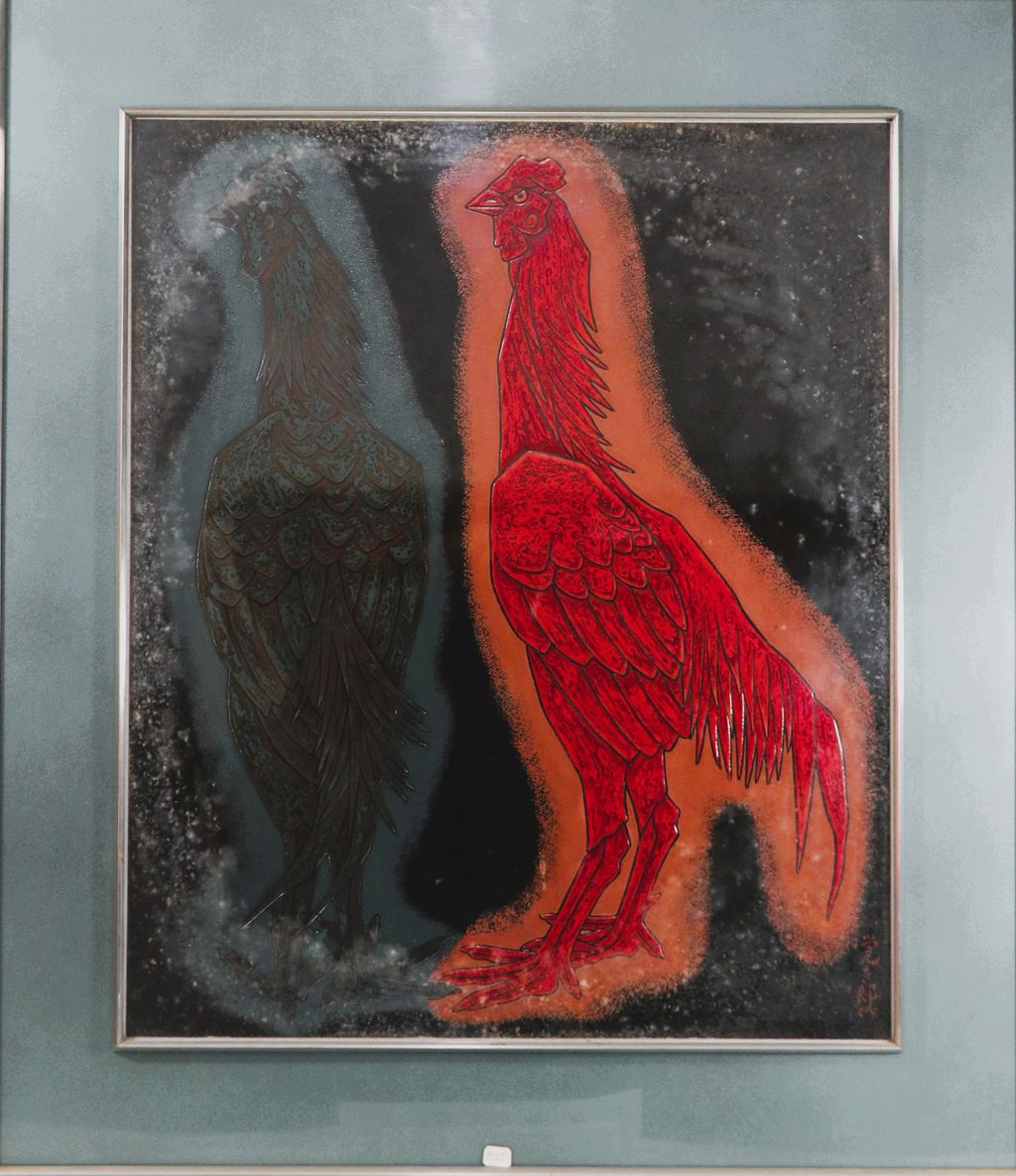 ຮູບແຕ້ມ ນູນໂຕໄກ່ຜູ້ໂອກ ຂອບສະແຕນເລດ