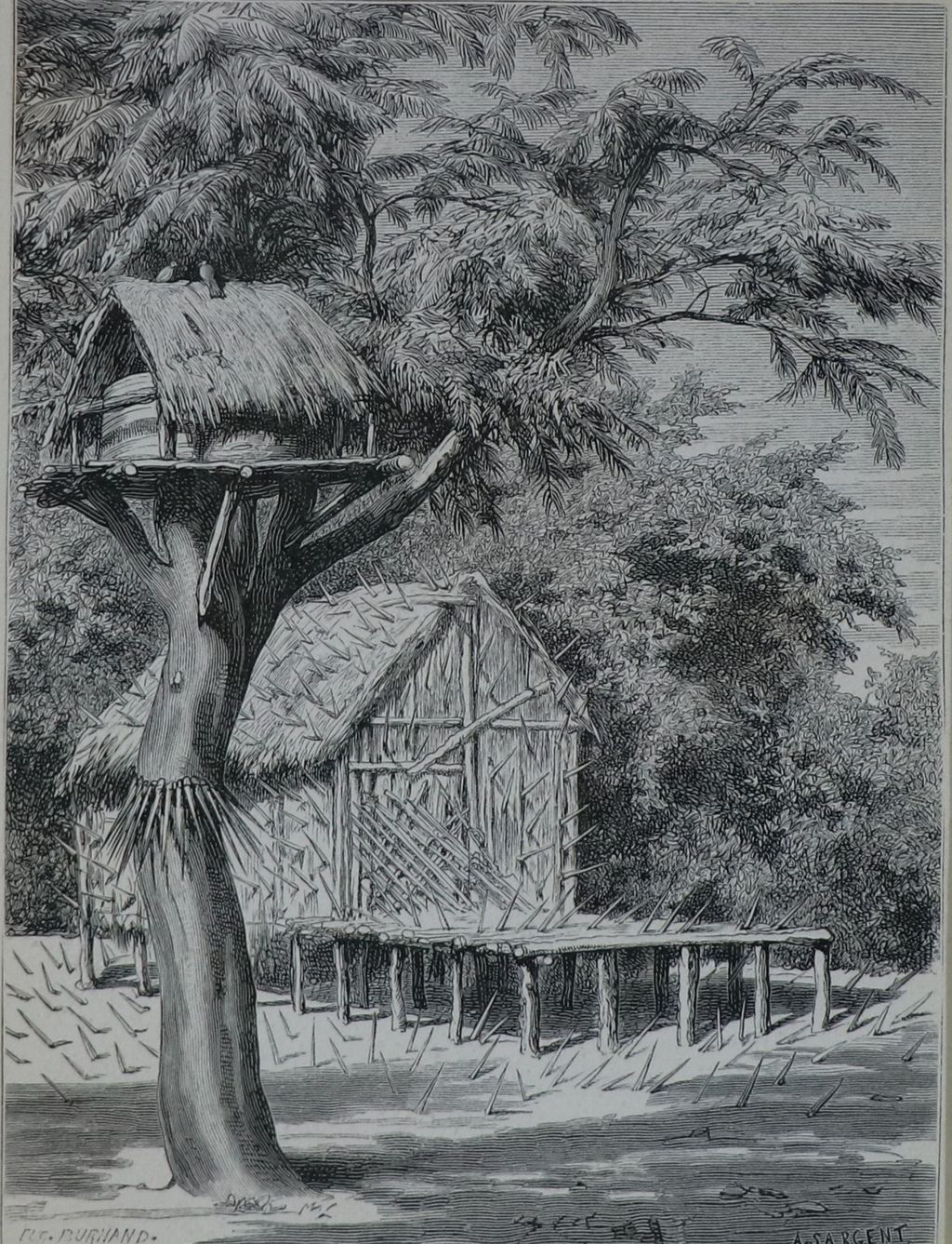 ຮູບ​ພ​າບຂາວ​ດຳ  ເລົ້າເຂົ້າ ແລະບ່ອນຝັງສົບຢູ່ພູສູງແຫ່ງໜຶ່ງປີ 1872